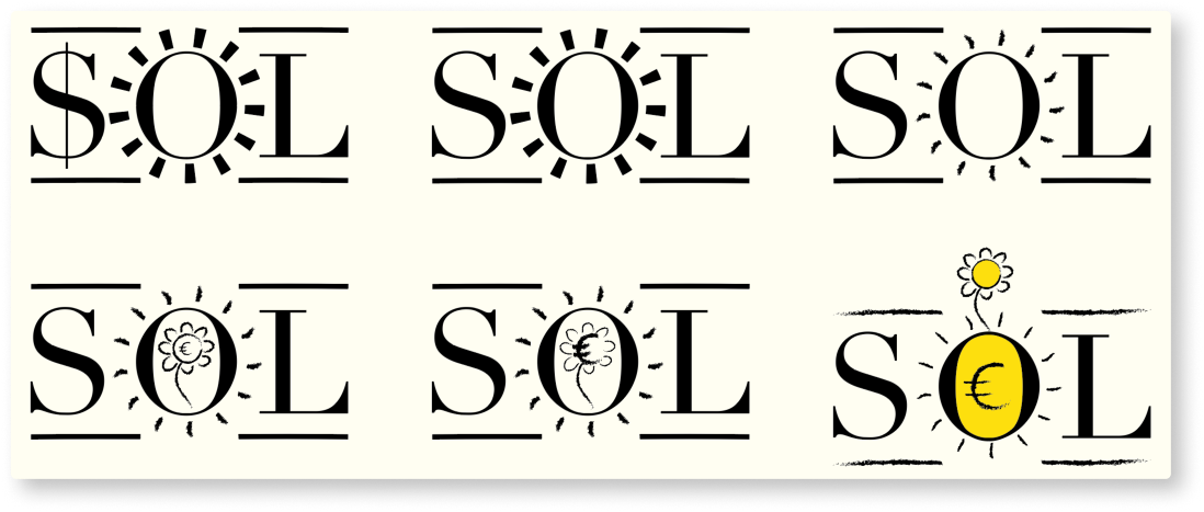 Tableau d'images des anciennes version du logo Sol